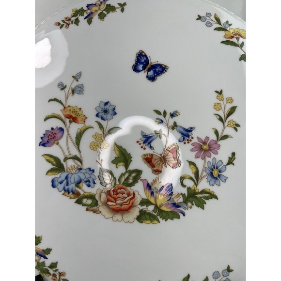 Aynsley Cottage Garden Butterfly Serving Cake Plate Rope Edge 10.5” Bone China - Picture 5 of 7